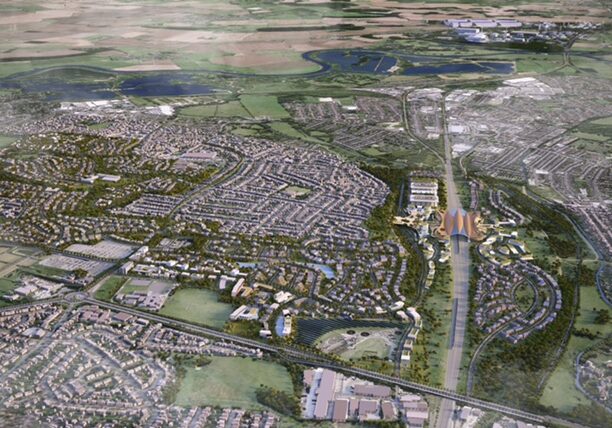 CGI aerial image of proposed HS2 Toton site