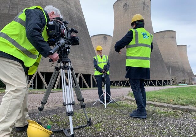 Video interview beside a power station